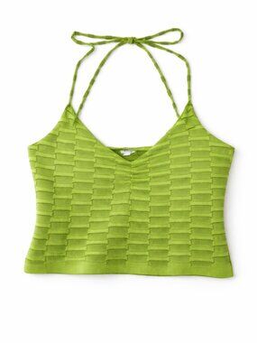 🪩 2/20 Garage Lime Green Checkered Halter Knit Crop Top XL
